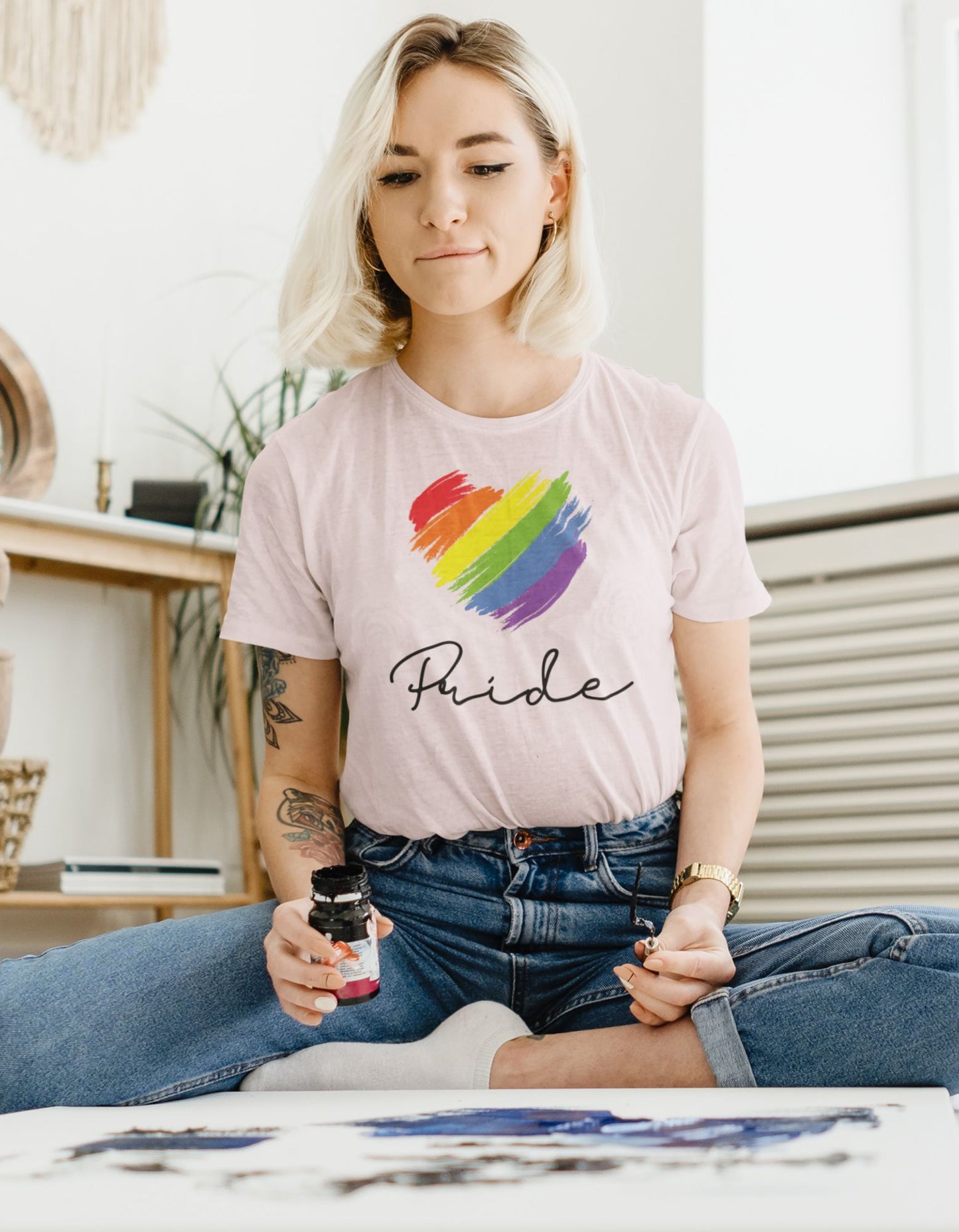 Rainbow Painted Heart Pride Women's T-Shirt