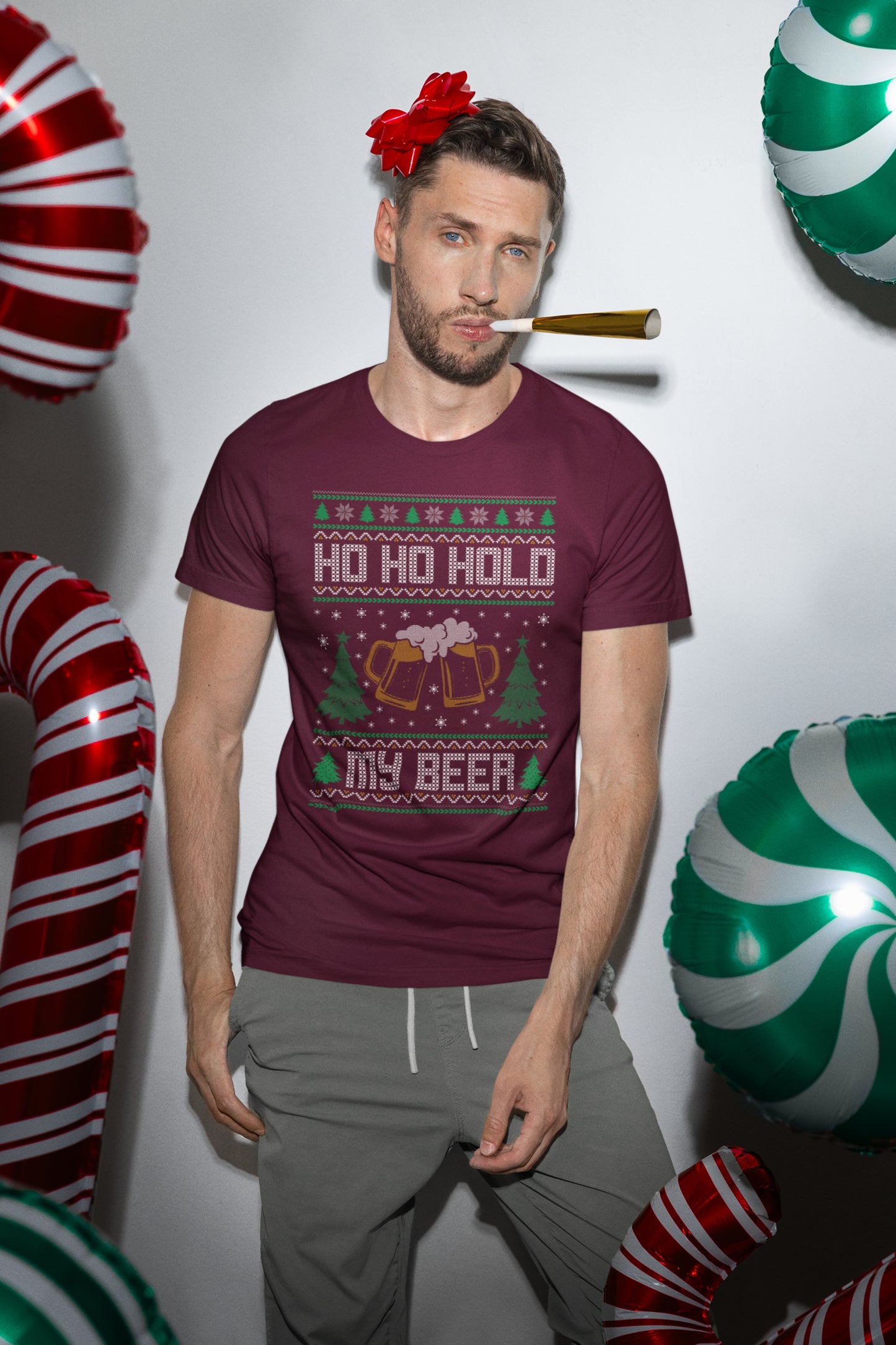 Ho Ho Hold My Beer (Ugly Christmas Style) Men's T-Shirt