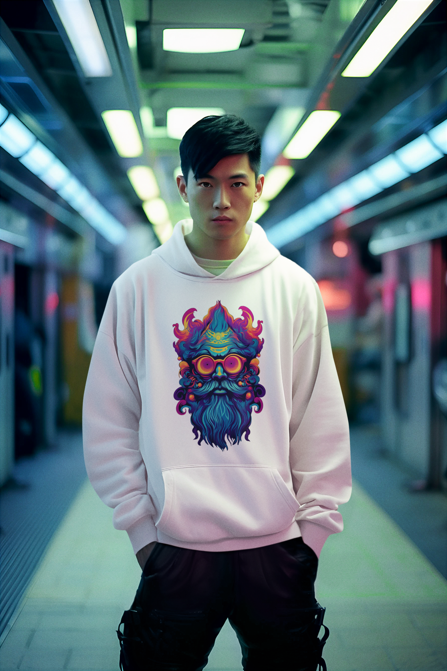 Psychadelic Neon Hipster (AI Art Series #1) Hoodie