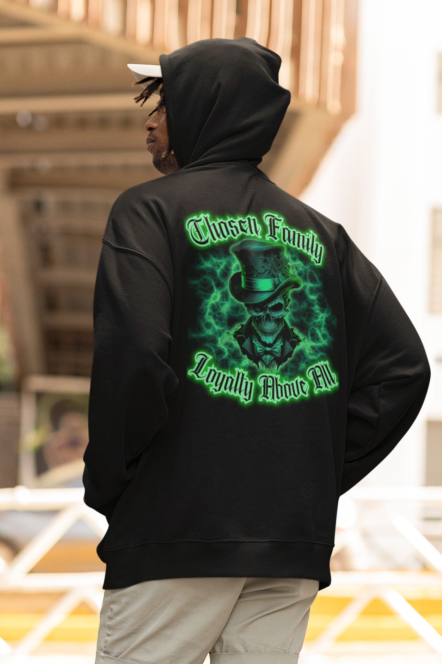 Chosen Family Loyalty Above All Dapper Green Skull Men's Hoodie