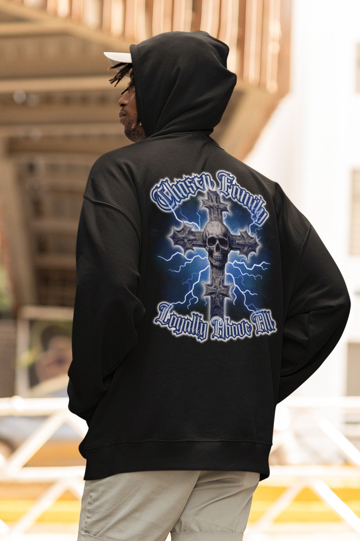 Chosen Family Loyalty Above All Skull & Cross Men's Hoodie (Front/Back Print)